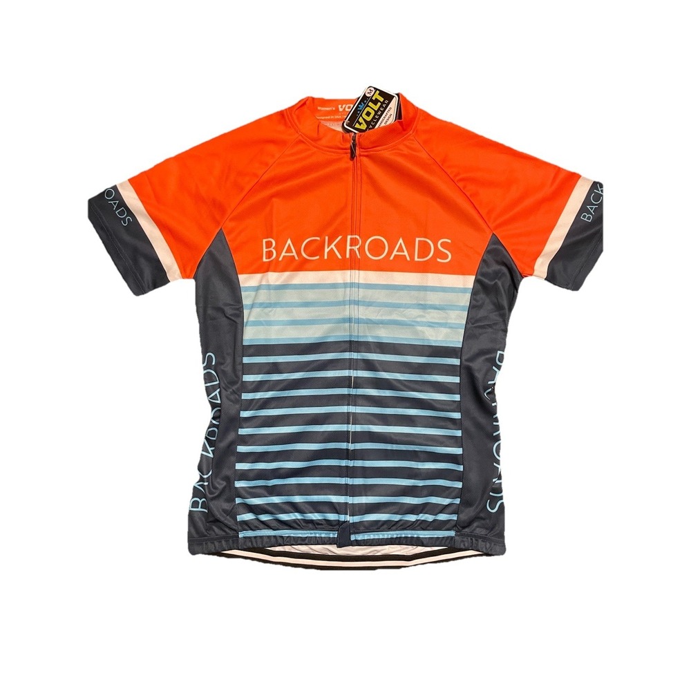Women's Medium Volt WOMENS CYCLING JERSEY 2 BACKROADS Orange Blue Full Zip